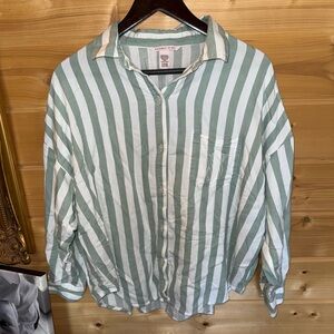 Victoria's Secret Green and White Striped Button Down Night Shirt